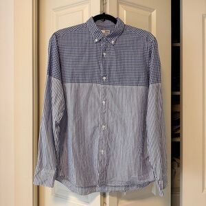 Japanese brand Beams Shirts Plaid Check and Strip Combo print 100% cotton Size M